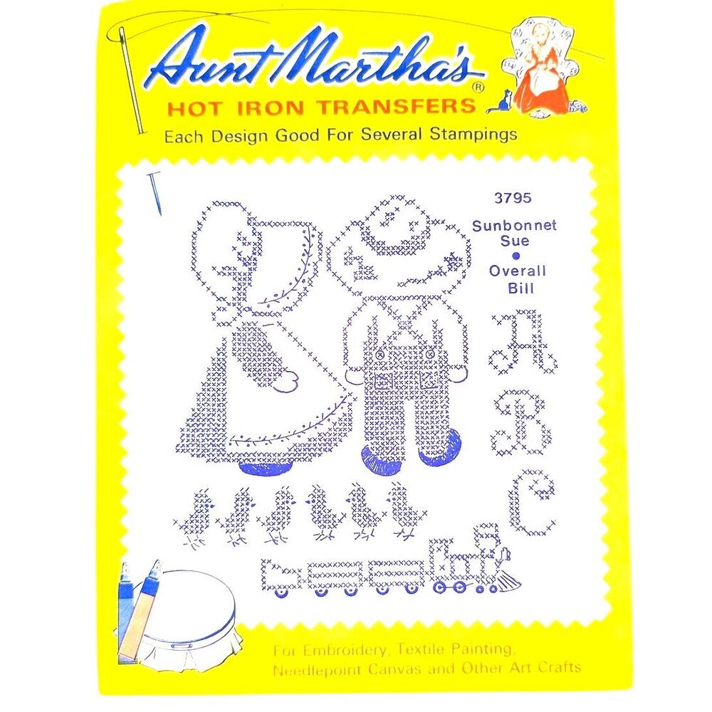 Aunt Martha's Hot Iron Transfers Sunbonnet Sue & Overall Bill Partially Used